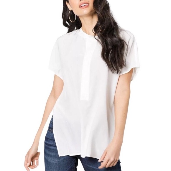 Polo Ralph Lauren Tops - POLO RALPH LAUREN Oversize Side Split Short Sleeve Shirt in Cream XL/TG